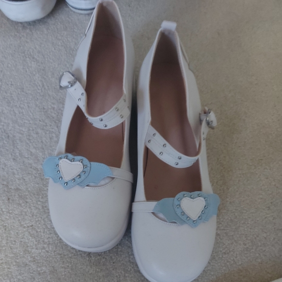 White/Blue Mary Jane Platforms - Picture 1 of 3